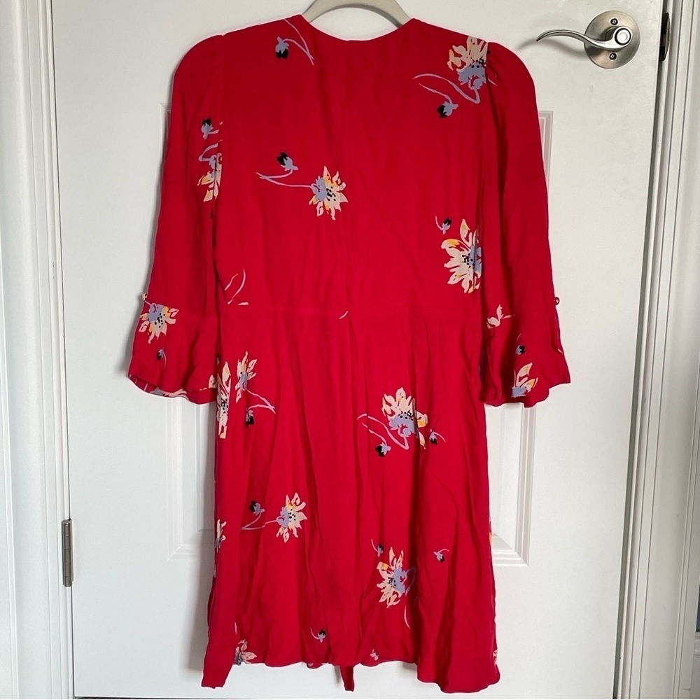 Free People Time On My Side Red Floral Print Wrap Mini Dress - 35555 - Picture 9 of 14
